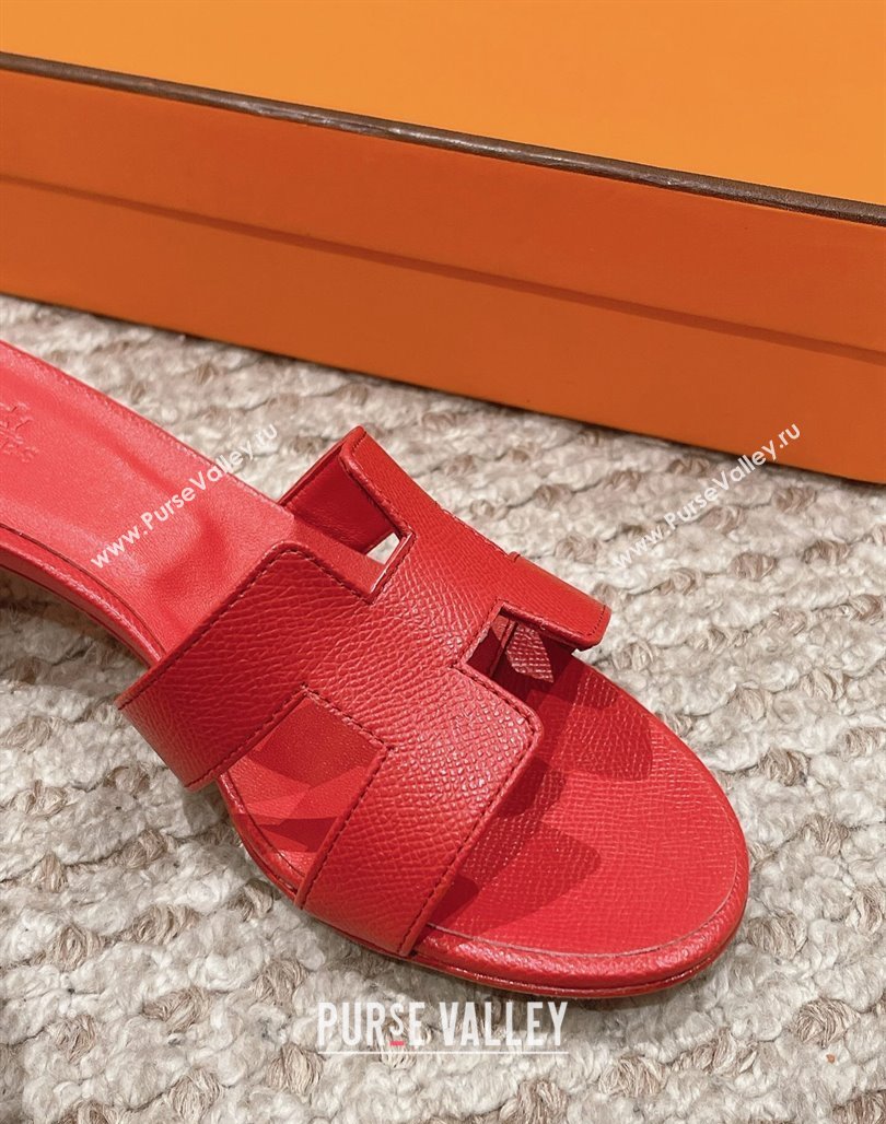 Hermes Classic Oasis Heel Slide Sandals 4.5cm in Palm Grained Leather Red 2024 0123 (MD-240123030)