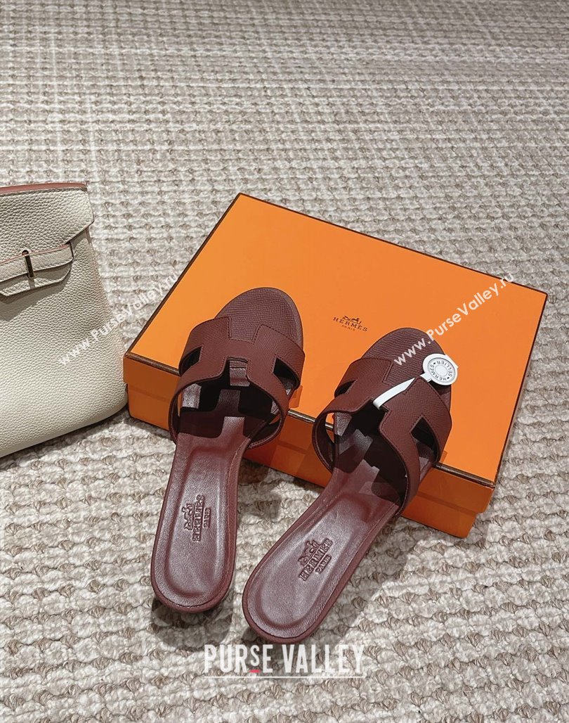 Hermes Classic Oasis Heel Slide Sandals 4.5cm in Palm Grained Leather Burgundy 28 2024 0123 (MD-240123038)