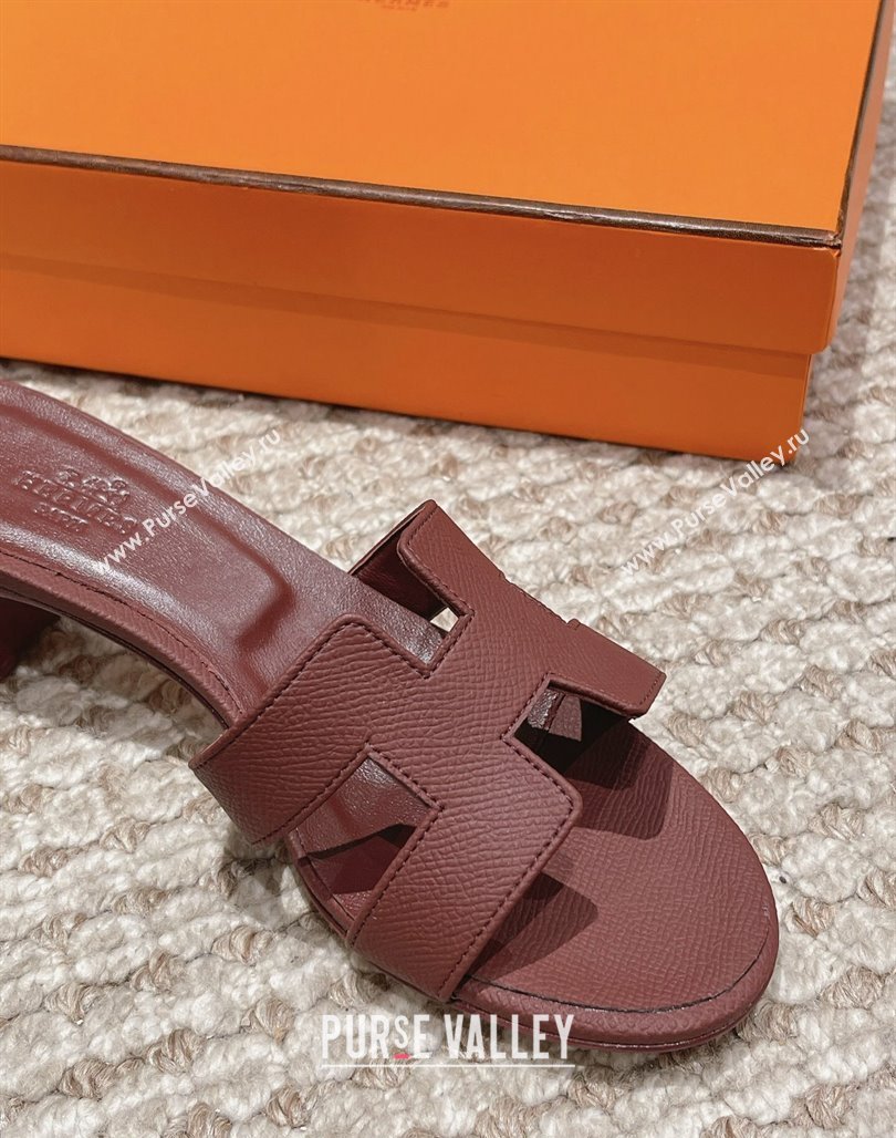 Hermes Classic Oasis Heel Slide Sandals 4.5cm in Palm Grained Leather Burgundy 28 2024 0123 (MD-240123038)