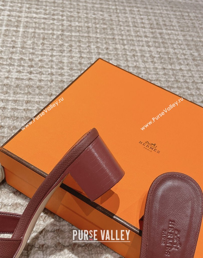 Hermes Classic Oasis Heel Slide Sandals 4.5cm in Palm Grained Leather Burgundy 28 2024 0123 (MD-240123038)