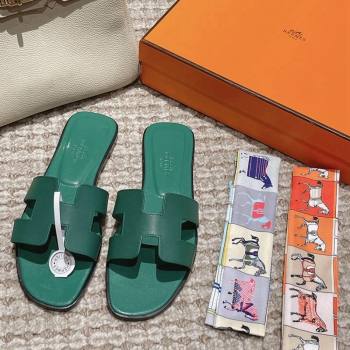 Hermes Classic Oran Flat Slide Sandals in Smooth Leather Green 1 2024 0123 (MD-240123070)