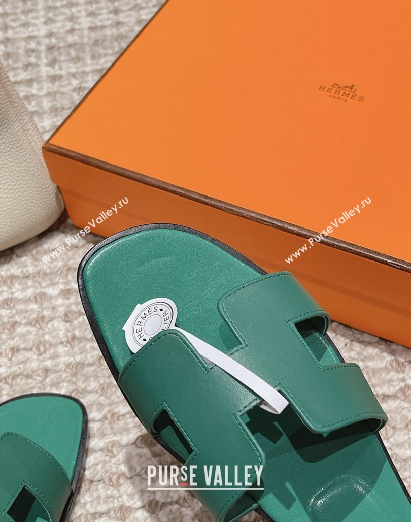 Hermes Classic Oran Flat Slide Sandals in Smooth Leather Green 1 2024 0123 (MD-240123070)