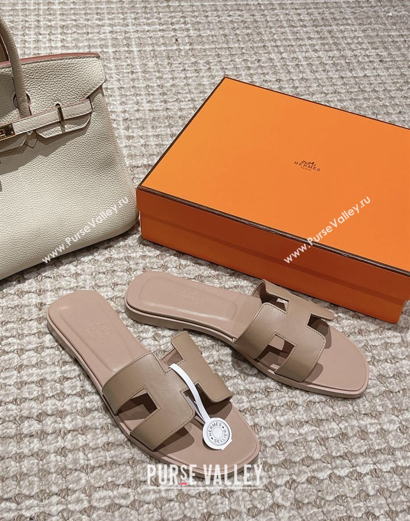 Hermes Classic Oran Flat Slide Sandals in Smooth Leather Grey 05 2024 0123 (MD-240123075)