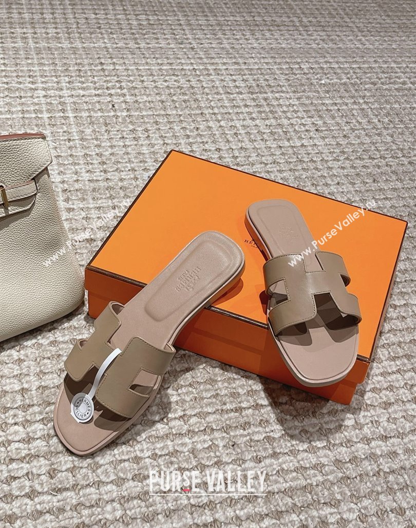 Hermes Classic Oran Flat Slide Sandals in Smooth Leather Grey 05 2024 0123 (MD-240123075)