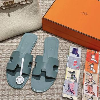 Hermes Classic Oran Flat Slide Sandals in Smooth Leather Blue 07 2024 0123 (MD-240123077)