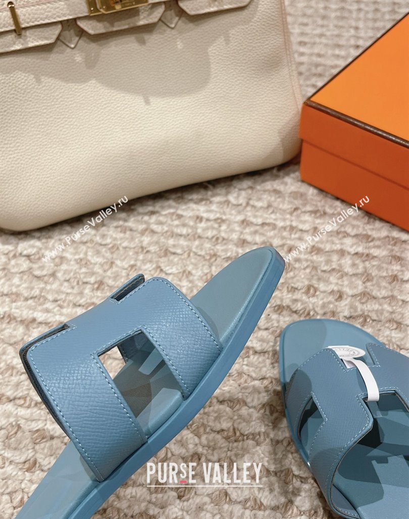 Hermes Classic Oran Flat Slide Sandals in Palm Grained Leather Blue 01 2024 0123 (MD-240123039)