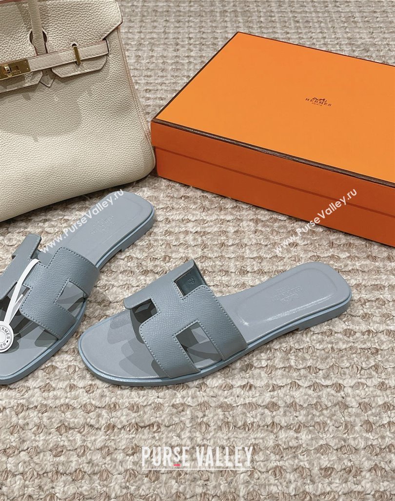 Hermes Classic Oran Flat Slide Sandals in Palm Grained Leather Grey 02 2024 0123 (MD-240123040)