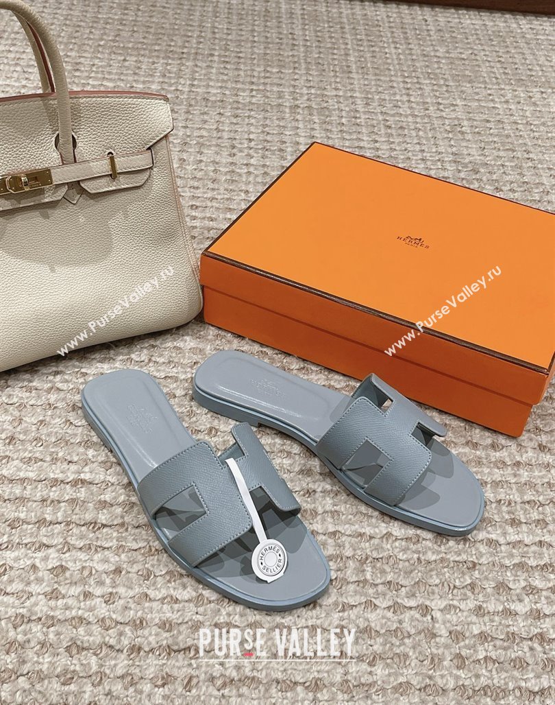 Hermes Classic Oran Flat Slide Sandals in Palm Grained Leather Grey 02 2024 0123 (MD-240123040)