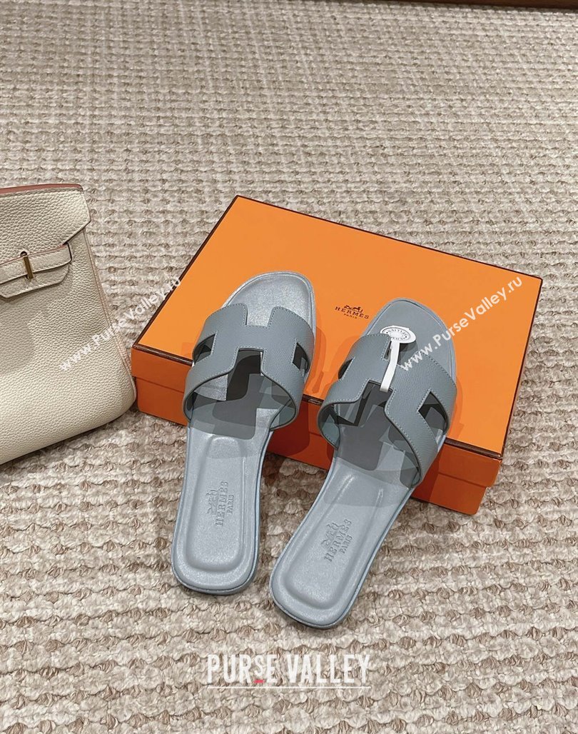 Hermes Classic Oran Flat Slide Sandals in Palm Grained Leather Grey 02 2024 0123 (MD-240123040)