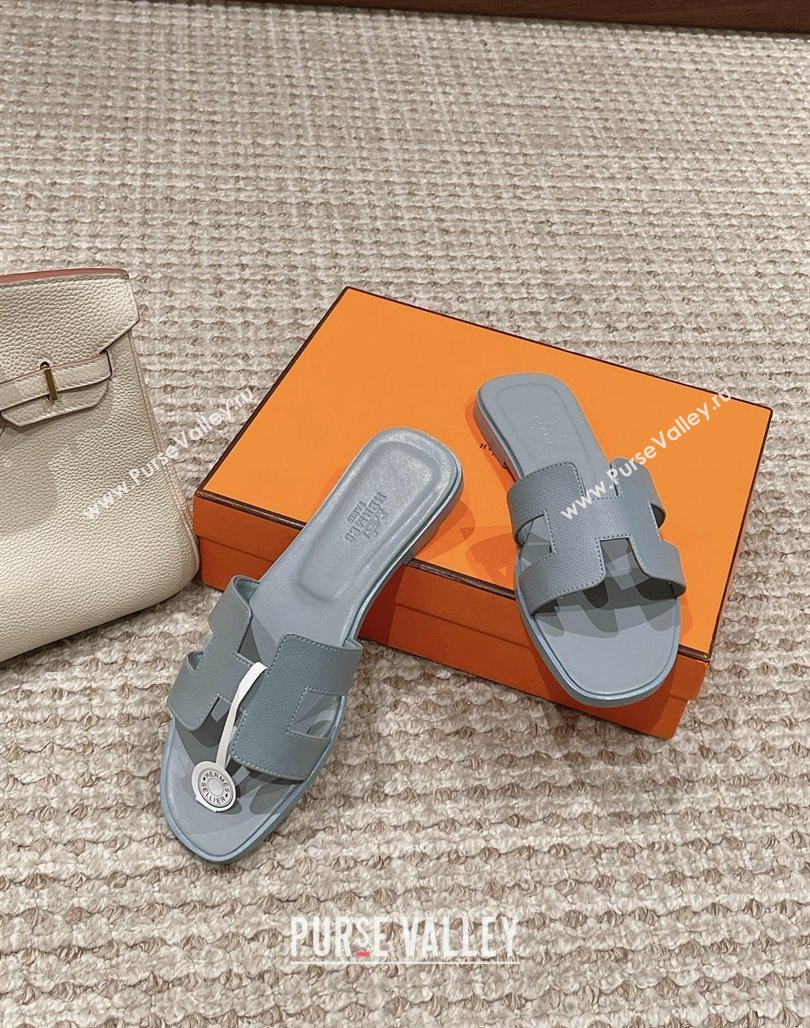 Hermes Classic Oran Flat Slide Sandals in Palm Grained Leather Grey 02 2024 0123 (MD-240123040)