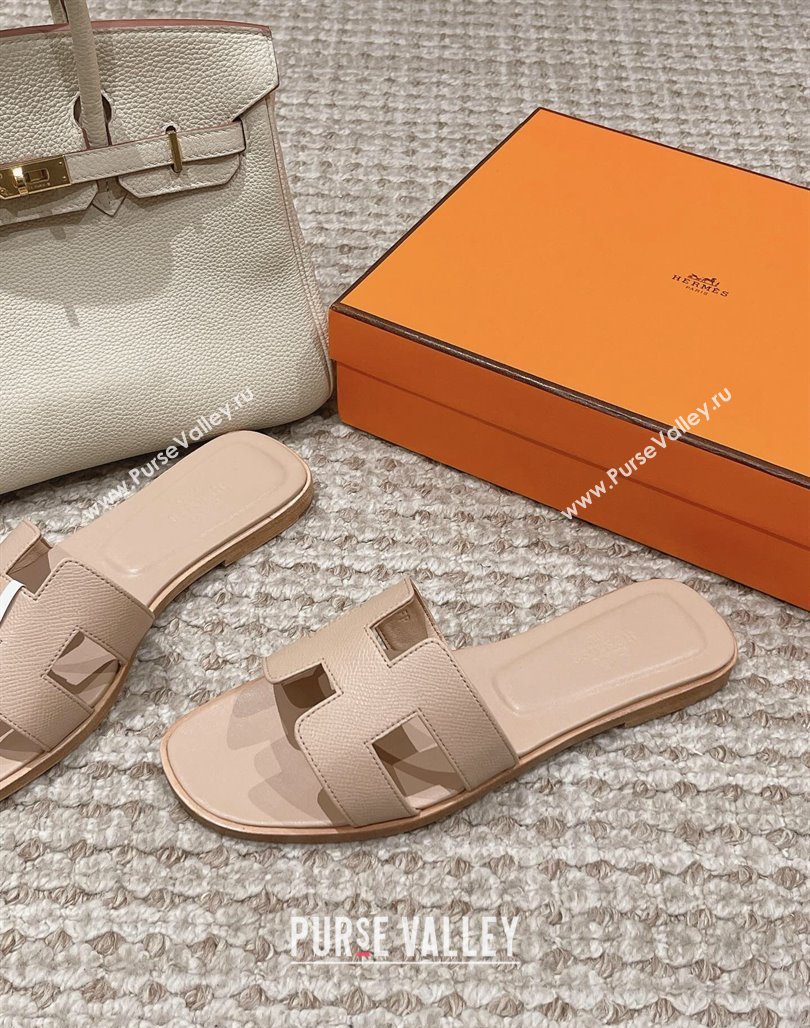 Hermes Classic Oran Flat Slide Sandals in Palm Grained Leather Beige 04 2024 0123 (MD-240123042)