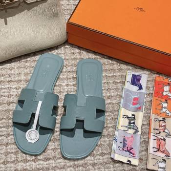 Hermes Classic Oran Flat Slide Sandals in Palm Grained Leather Blue 05 2024 0123 (MD-240123043)