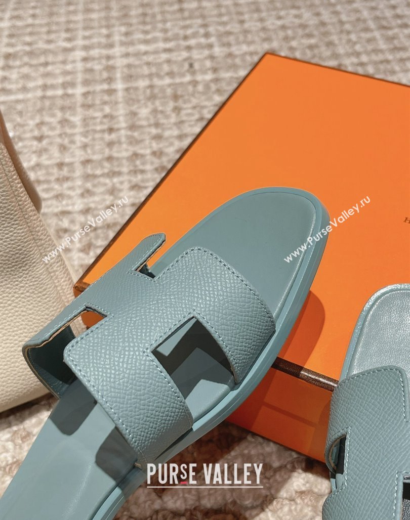 Hermes Classic Oran Flat Slide Sandals in Palm Grained Leather Blue 05 2024 0123 (MD-240123043)