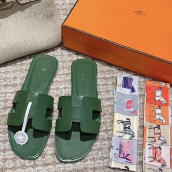 Hermes Classic Oran Flat Slide Sandals in Palm Grained Leather Green 13 2024 0123 (MD-240123052)