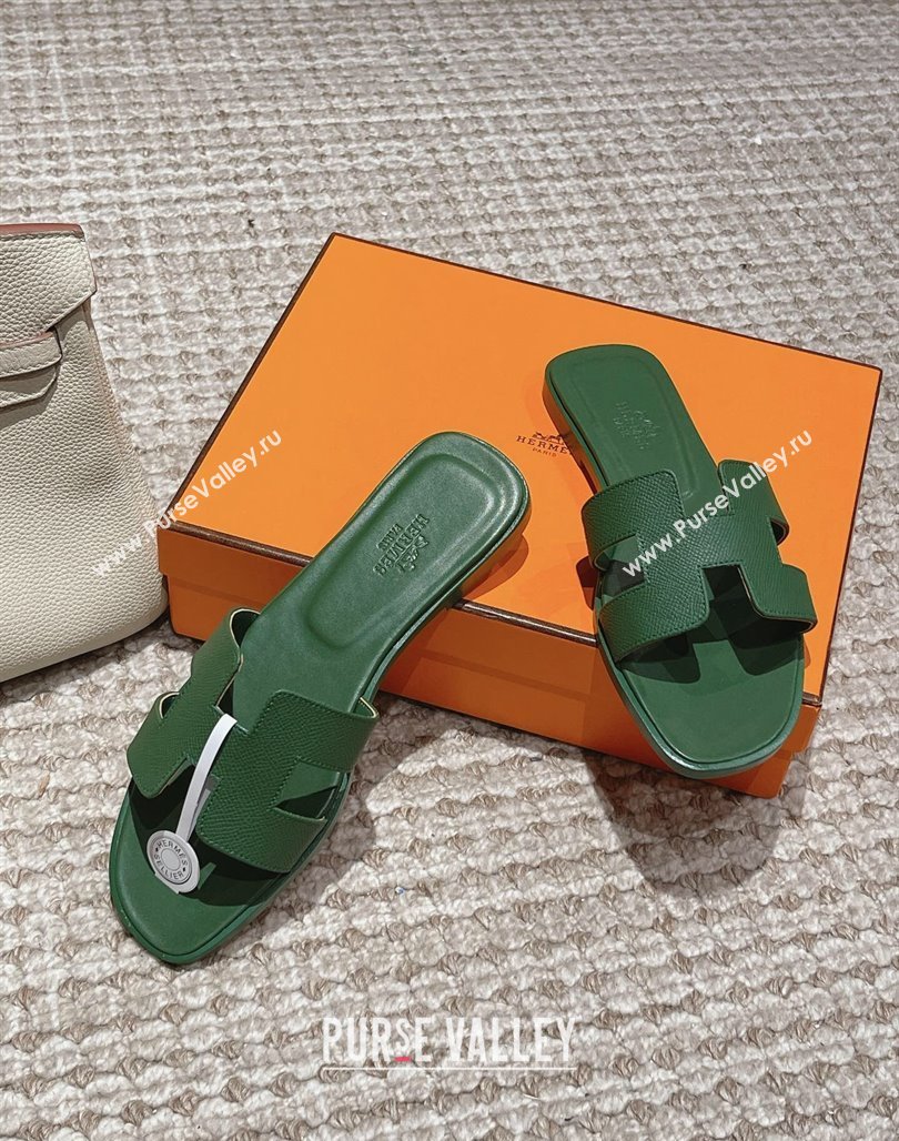 Hermes Classic Oran Flat Slide Sandals in Palm Grained Leather Green 13 2024 0123 (MD-240123052)