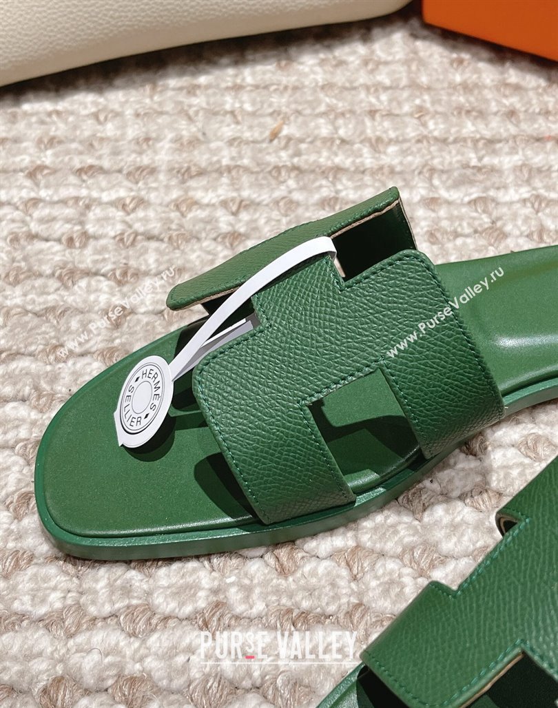 Hermes Classic Oran Flat Slide Sandals in Palm Grained Leather Green 13 2024 0123 (MD-240123052)