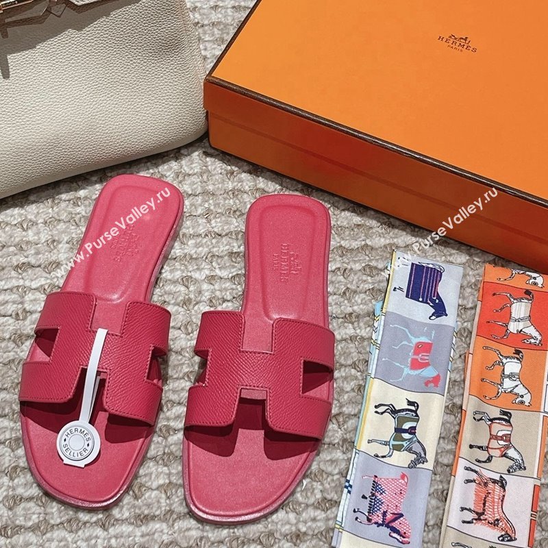 Hermes Classic Oran Flat Slide Sandals in Palm Grained Leather Pink 14 2024 0123 (MD-240123053)