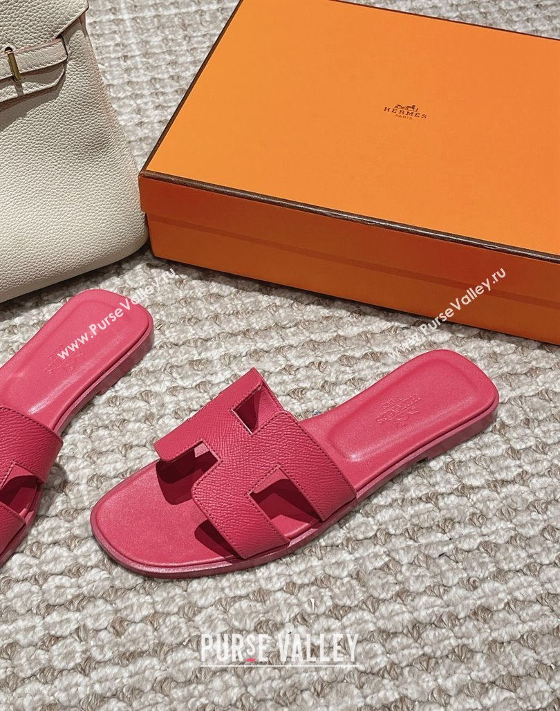 Hermes Classic Oran Flat Slide Sandals in Palm Grained Leather Pink 14 2024 0123 (MD-240123053)