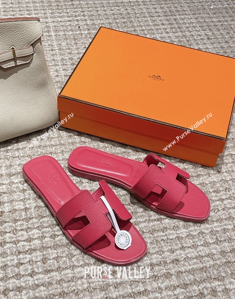 Hermes Classic Oran Flat Slide Sandals in Palm Grained Leather Pink 14 2024 0123 (MD-240123053)