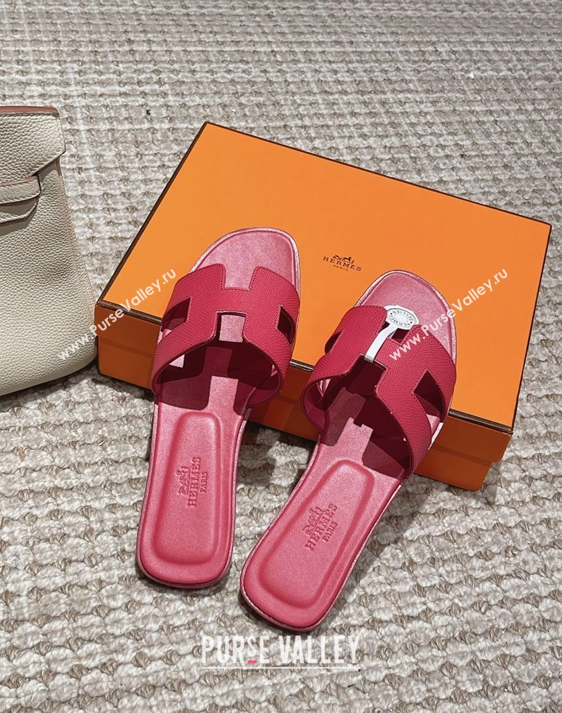 Hermes Classic Oran Flat Slide Sandals in Palm Grained Leather Pink 14 2024 0123 (MD-240123053)