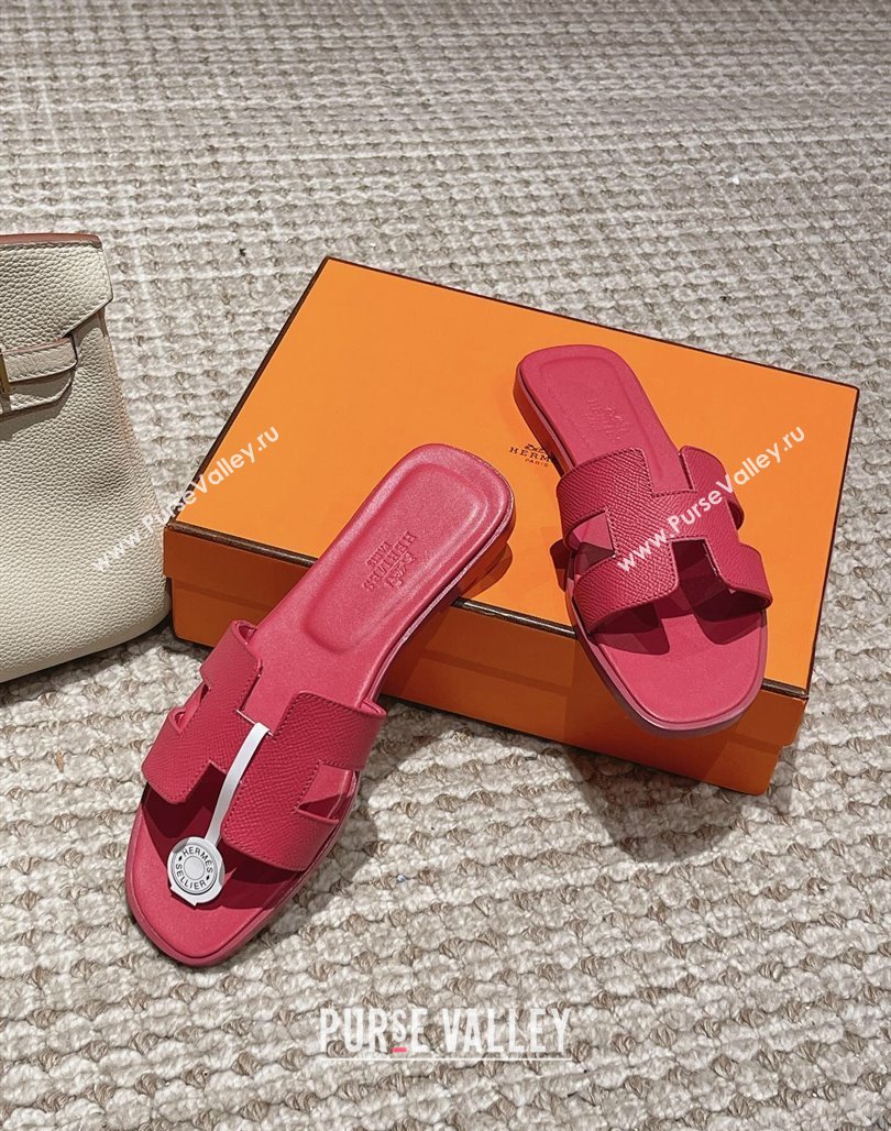 Hermes Classic Oran Flat Slide Sandals in Palm Grained Leather Pink 14 2024 0123 (MD-240123053)