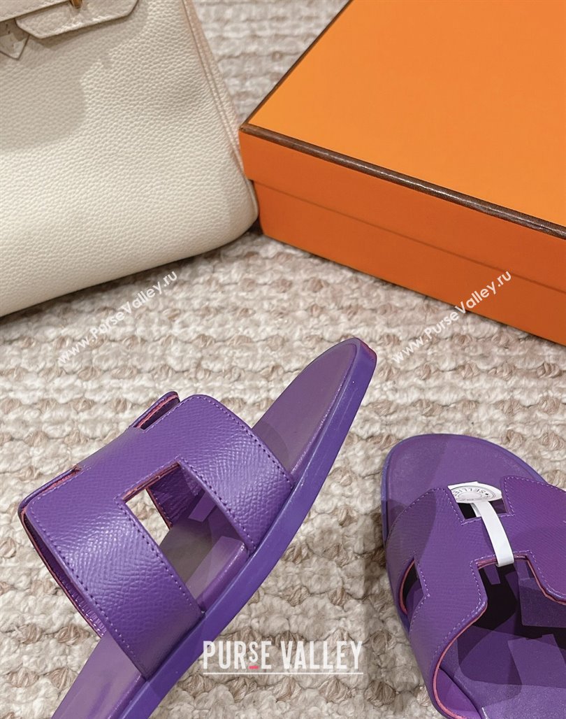 Hermes Classic Oran Flat Slide Sandals in Palm Grained Leather Purple 17 2024 0123 (MD-240123057)