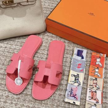 Hermes Classic Oran Flat Slide Sandals in Palm Grained Leather Pink 21 2024 0123 (MD-240123061)