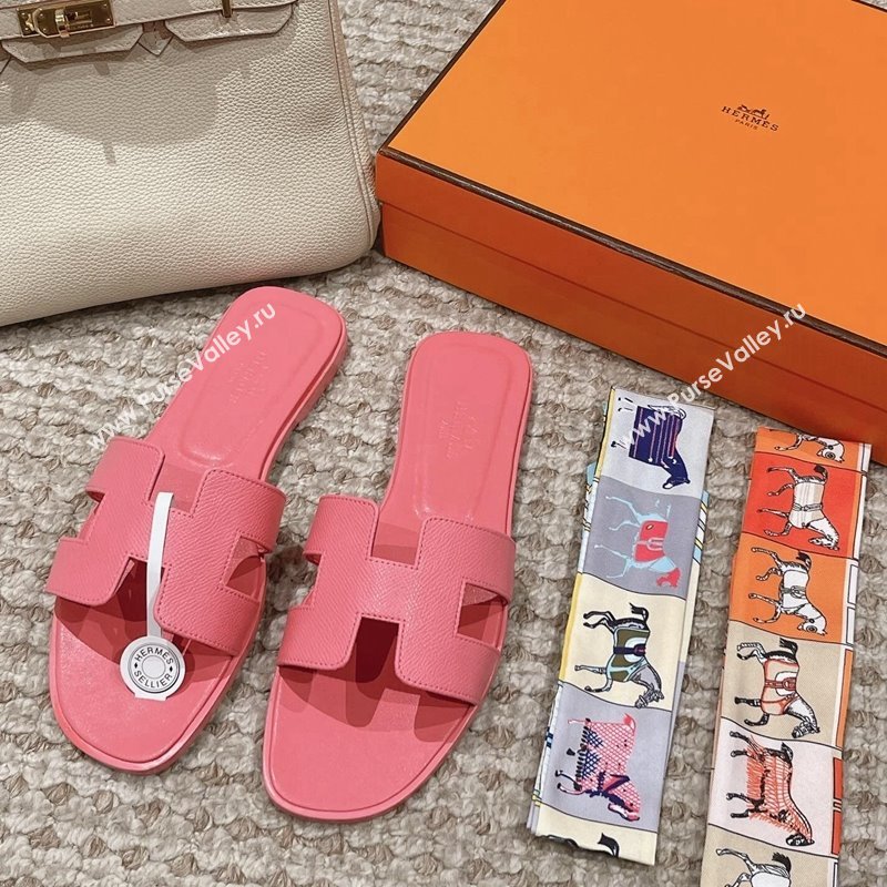 Hermes Classic Oran Flat Slide Sandals in Palm Grained Leather Pink 21 2024 0123 (MD-240123061)