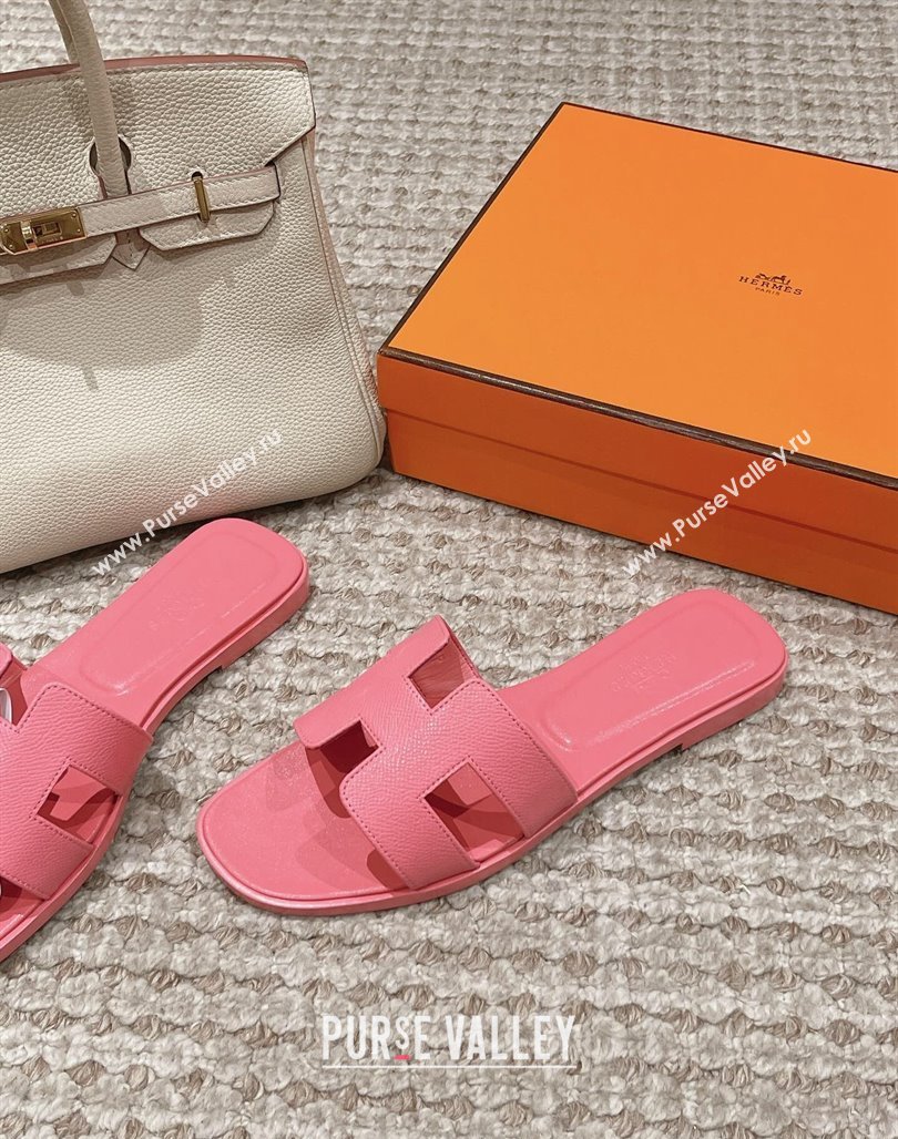 Hermes Classic Oran Flat Slide Sandals in Palm Grained Leather Pink 21 2024 0123 (MD-240123061)