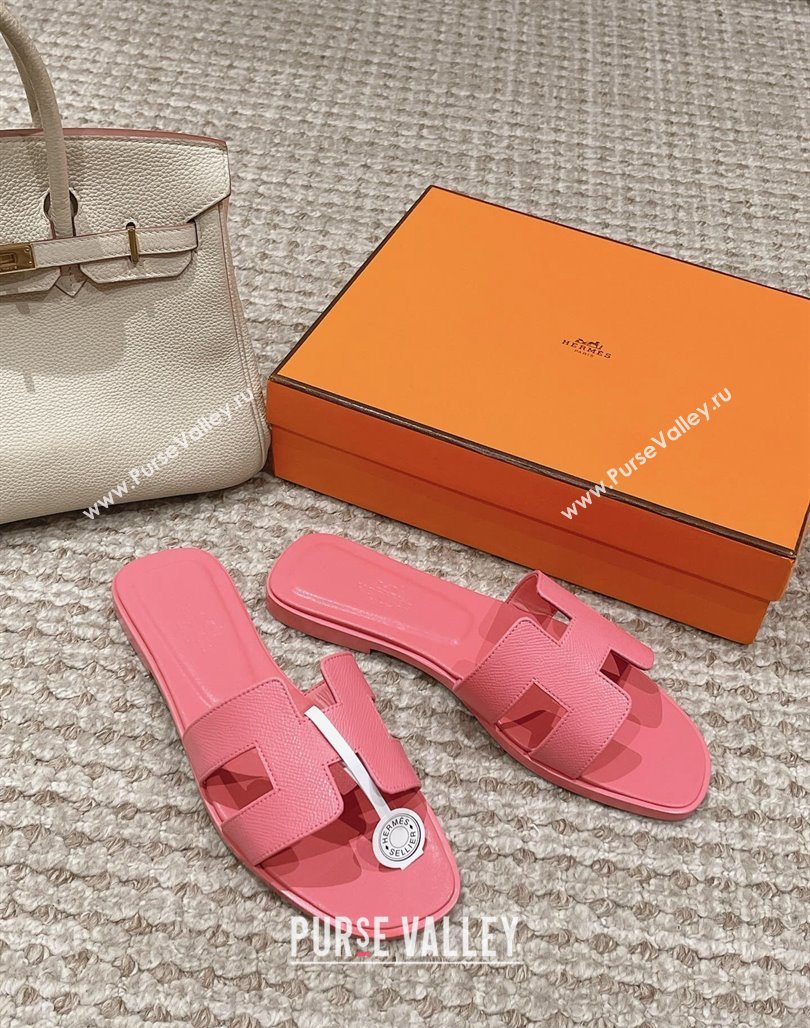 Hermes Classic Oran Flat Slide Sandals in Palm Grained Leather Pink 21 2024 0123 (MD-240123061)