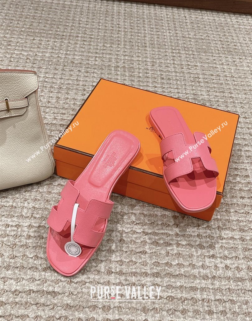 Hermes Classic Oran Flat Slide Sandals in Palm Grained Leather Pink 21 2024 0123 (MD-240123061)