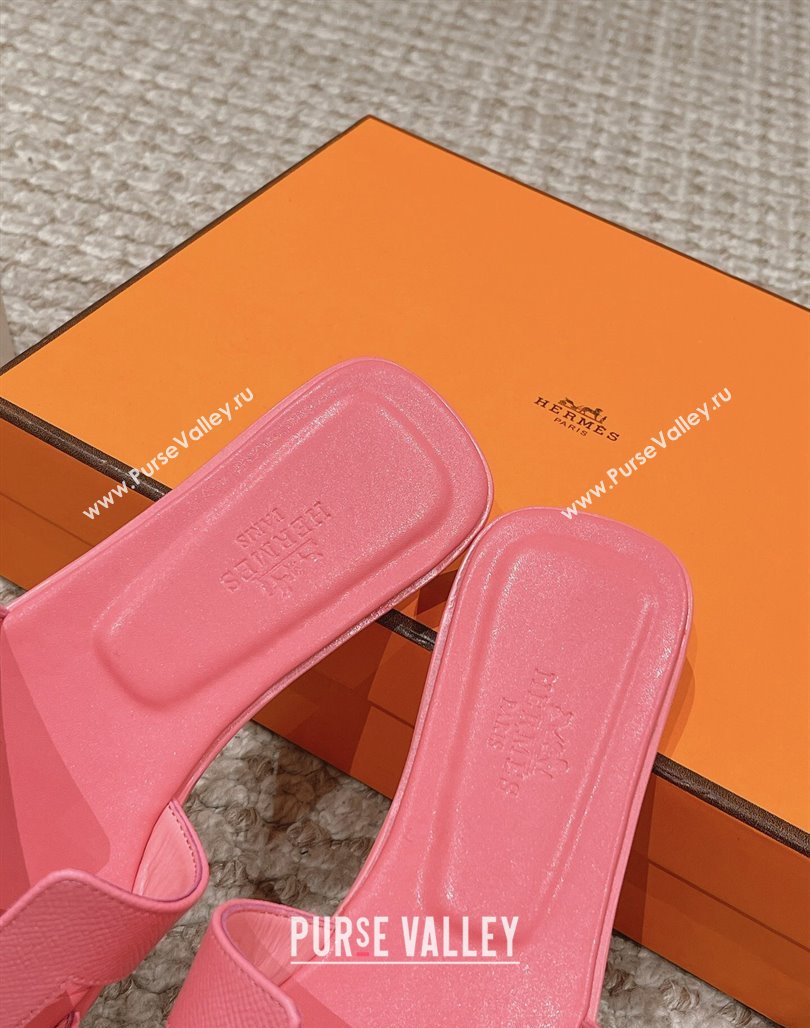 Hermes Classic Oran Flat Slide Sandals in Palm Grained Leather Pink 21 2024 0123 (MD-240123061)