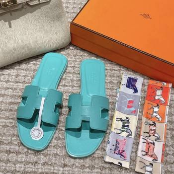 Hermes Classic Oran Flat Slide Sandals in Palm Grained Leather Blue 25 2024 0123 (MD-240123065)