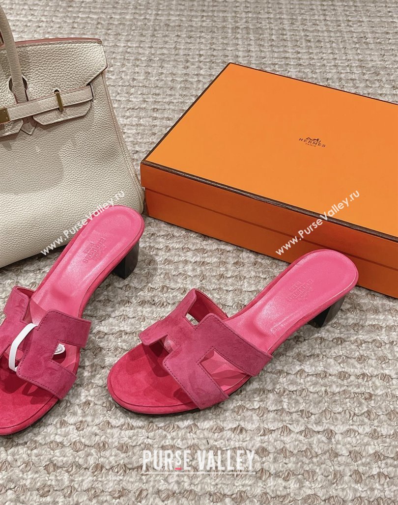 Hermes Classic Oasis Heel Slide Sandals 4.5cm in Suede Pink 2024 0123 (MD-240123085)