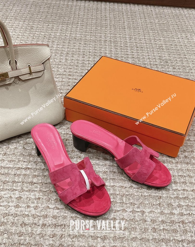 Hermes Classic Oasis Heel Slide Sandals 4.5cm in Suede Pink 2024 0123 (MD-240123085)