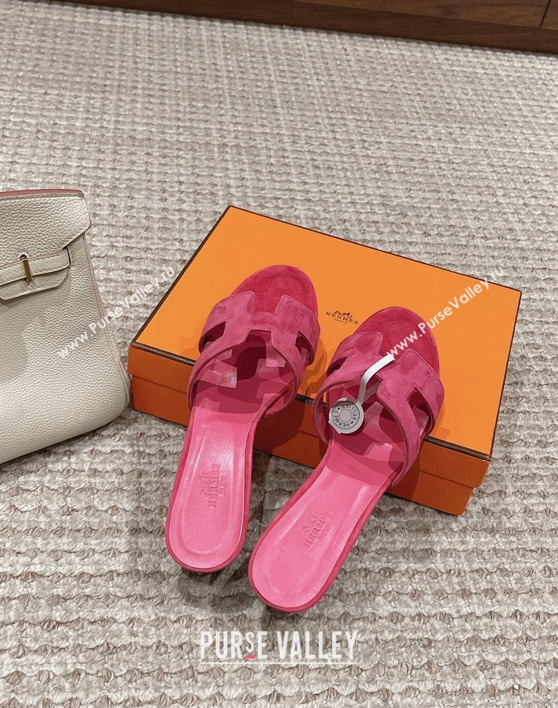 Hermes Classic Oasis Heel Slide Sandals 4.5cm in Suede Pink 2024 0123 (MD-240123085)