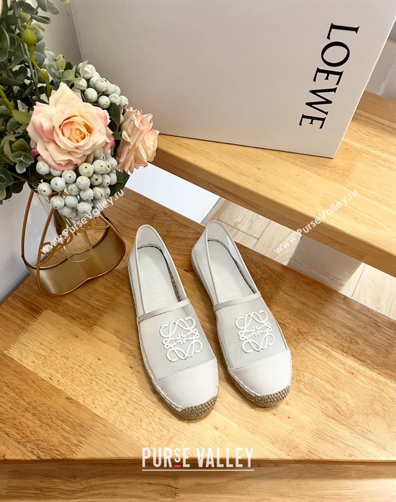 Loewe Anagram Espadrilles Flat in Calfskin and Mesh White 2024 0125 (MD-240125042)