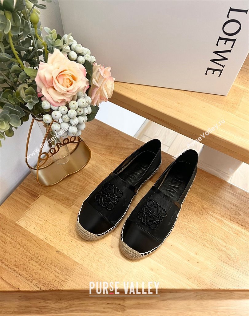 Loewe Anagram Espadrilles Flat in Calfskin and Mesh Black 2024 0125 (MD-240125043)