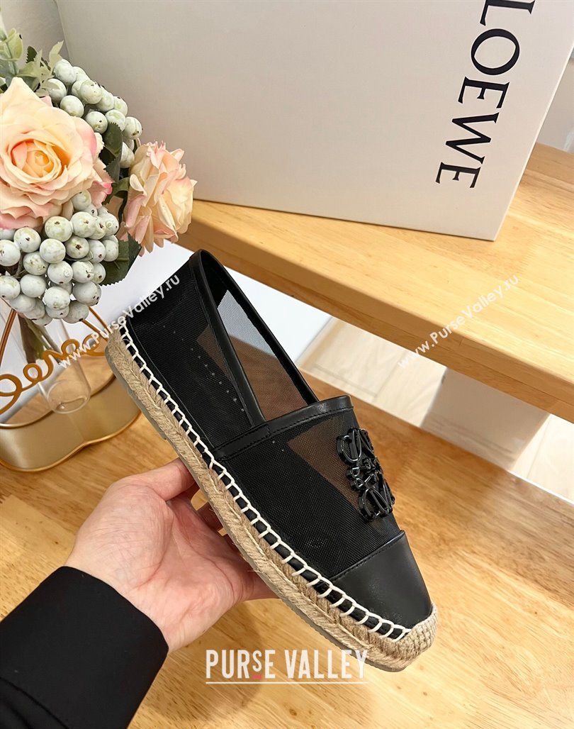 Loewe Anagram Espadrilles Flat Sandals in Calfskin and Canvas Black 2024 0125 (HB-240125041)