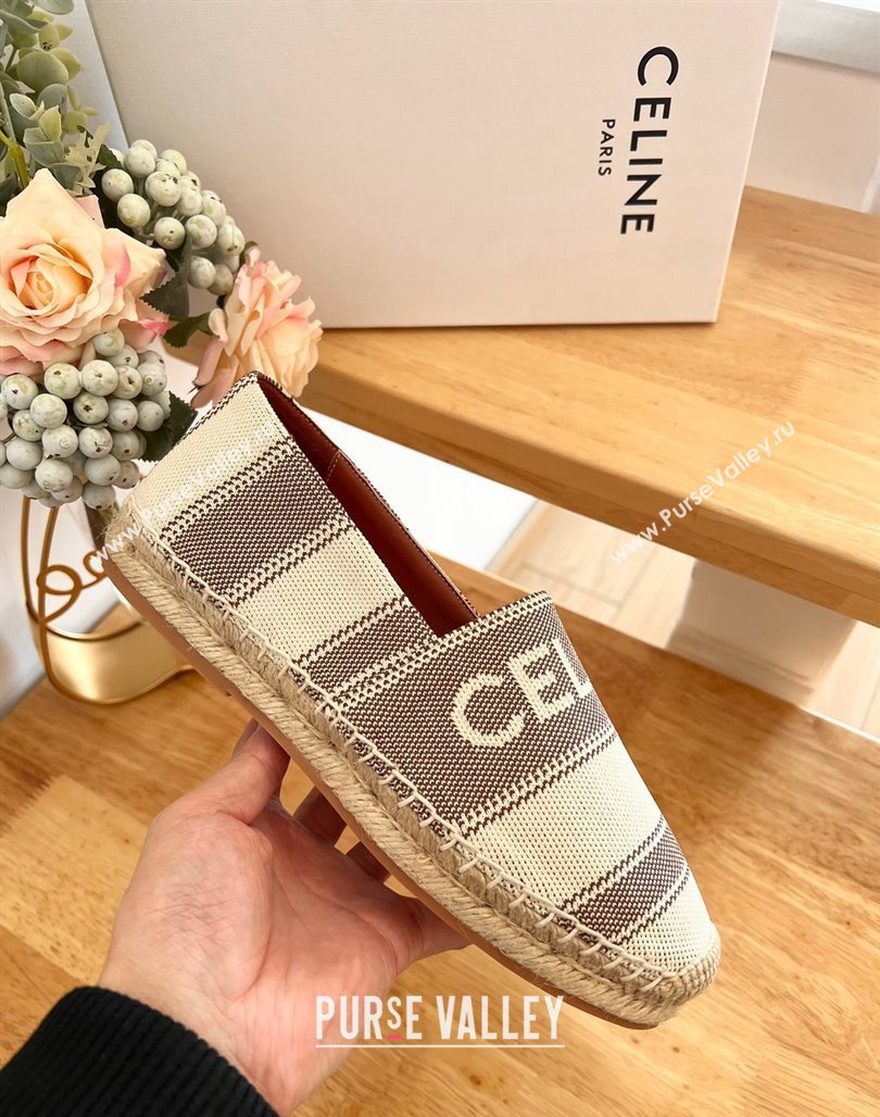 Celine Triomphe Cotton Canvas Espadrilles White/Brown 2024 0124 (MD-240124122)