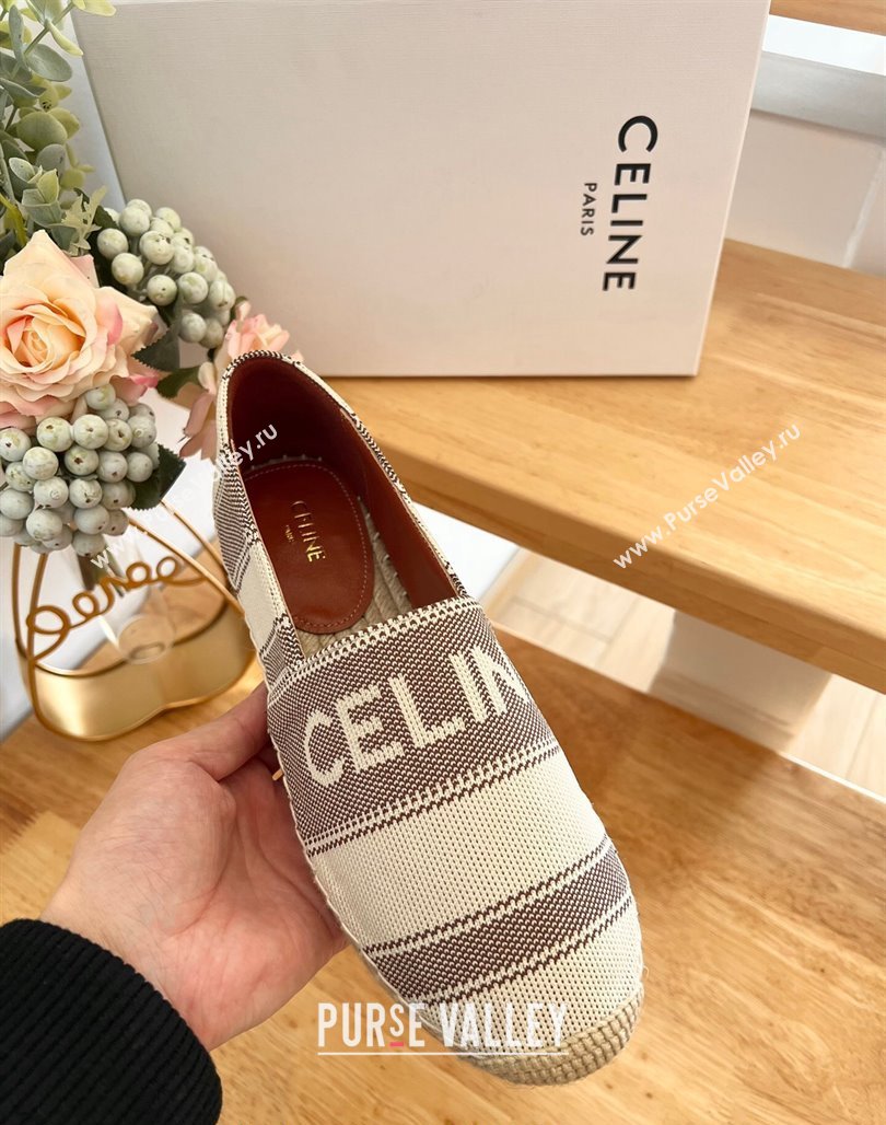 Celine Triomphe Cotton Canvas Espadrilles White/Brown 2024 0124 (MD-240124122)