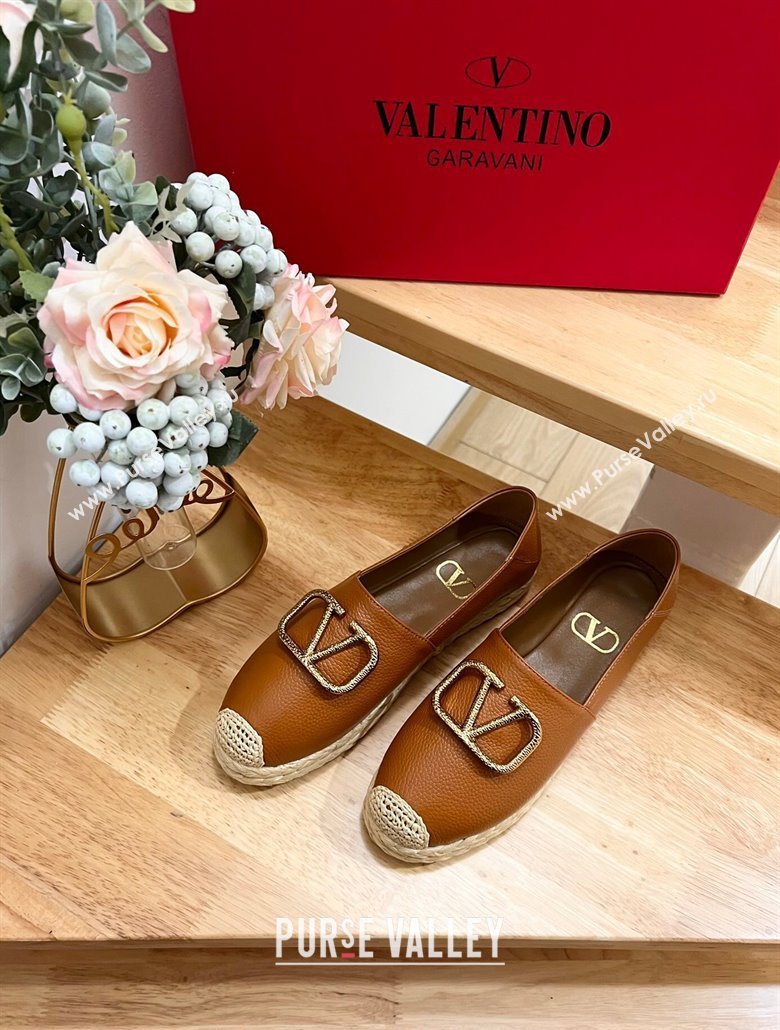 Valentino VLogo Calfskin Espadrilles Brown 2024 0124 (MD-240124138)