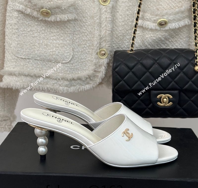 Chanel Patent Calfskin Slide Sandals 6cm with Pearls Heel White 2024 0126 (MD-240126055)