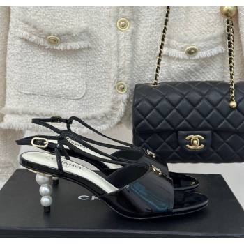 Chanel Patent Calfskin Sandals 6cm with Pearls Heel and Strap Black 2024 0126 (MD-240126056)