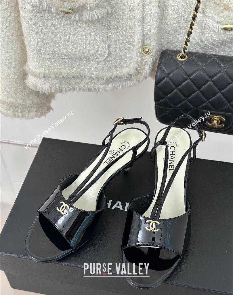 Chanel Patent Calfskin Sandals 6cm with Pearls Heel and Strap Black 2024 0126 (MD-240126056)