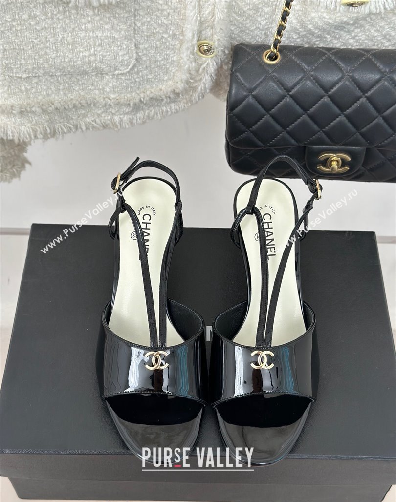 Chanel Patent Calfskin Sandals 6cm with Pearls Heel and Strap Black 2024 0126 (MD-240126056)