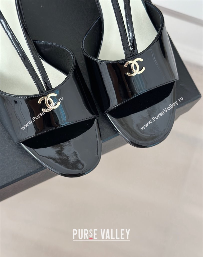 Chanel Patent Calfskin Sandals 6cm with Pearls Heel and Strap Black 2024 0126 (MD-240126056)