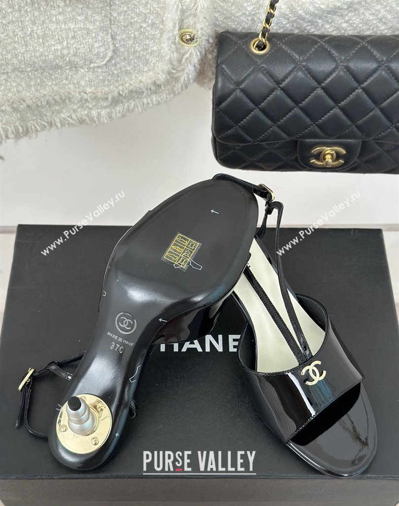 Chanel Patent Calfskin Sandals 6cm with Pearls Heel and Strap Black 2024 0126 (MD-240126056)