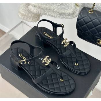 Chanel Calfskin Heel Sandals 5cm with CC Black 2024 012602 (MD-240126062)