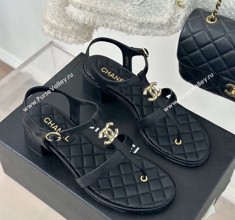 Chanel Calfskin Heel Sandals 5cm with CC Black 2024 012602 (MD-240126062)